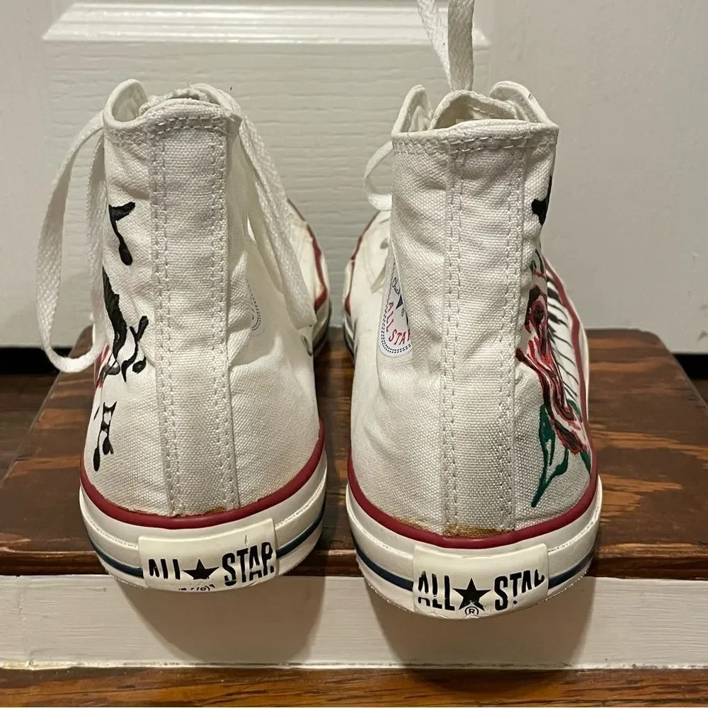 Converse Custom Painted Rose Music Piano Sneakers White Red Green Men 10 Wom 12 - Picture 8 of 14